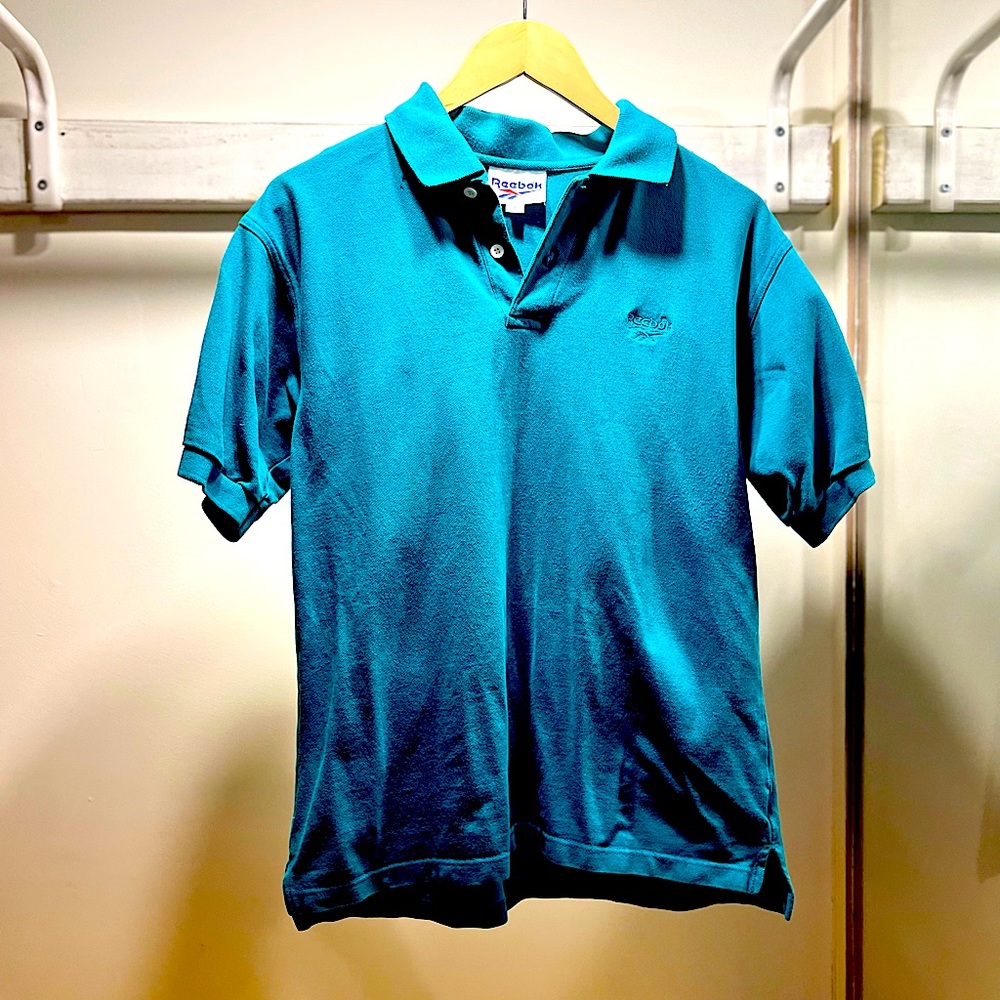 REEBOK vintage aquamarine polo, early 90s label, mens Large, great colour